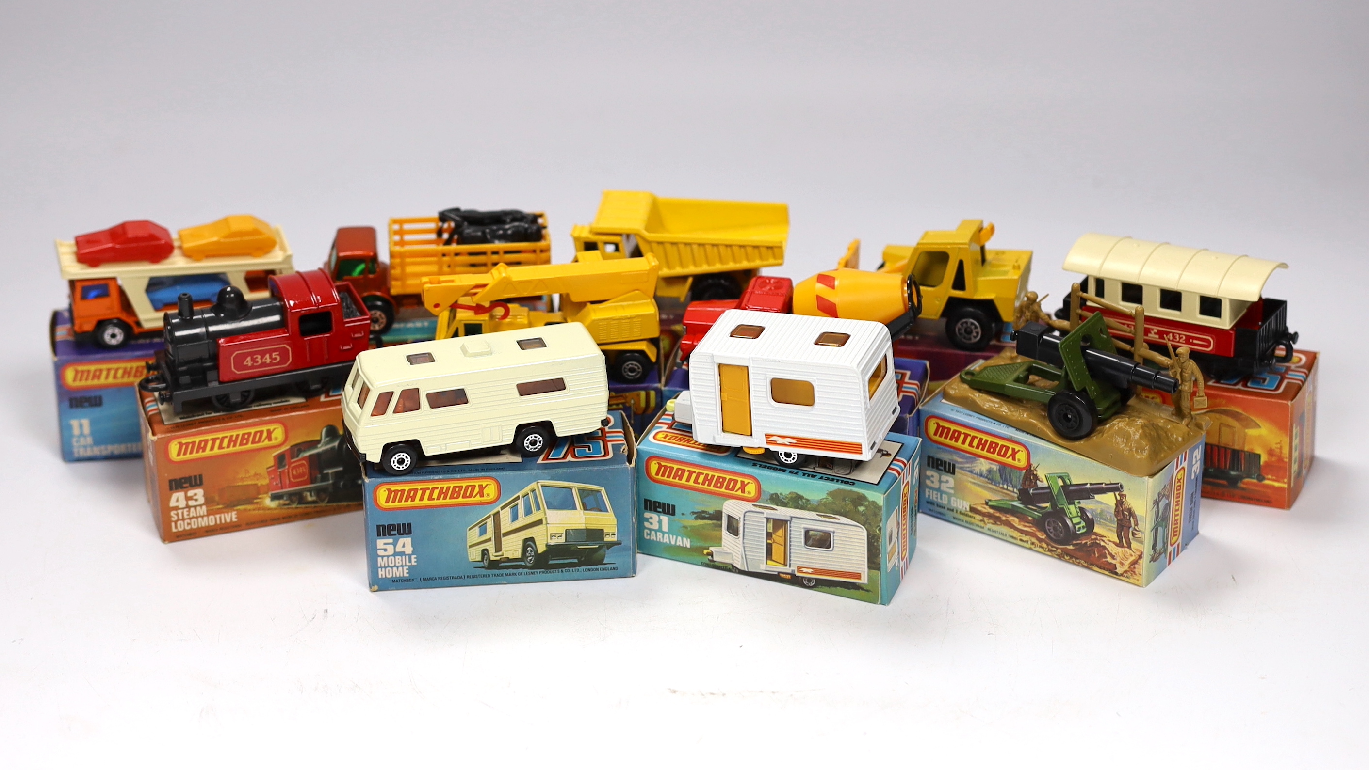 Eleven boxed Matchbox Superfast 1-75 New series diecast vehicles